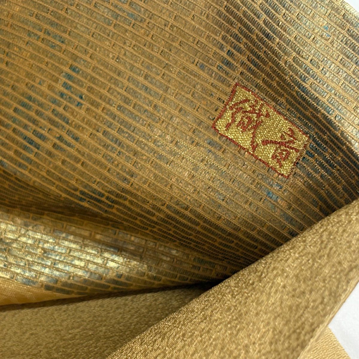 【美品】 袋帶 名品級 有職紋樣 樹木 金絲 金金箔 金色 六通 純蠶絲