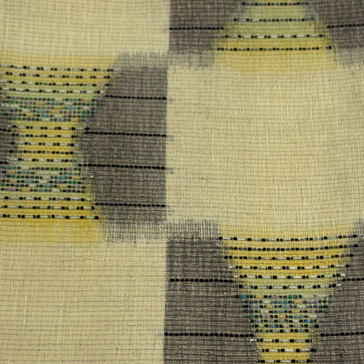 【美品】 袋帶 名品級 變化市松樹 紋理 金絲 米色 六通 純蠶絲