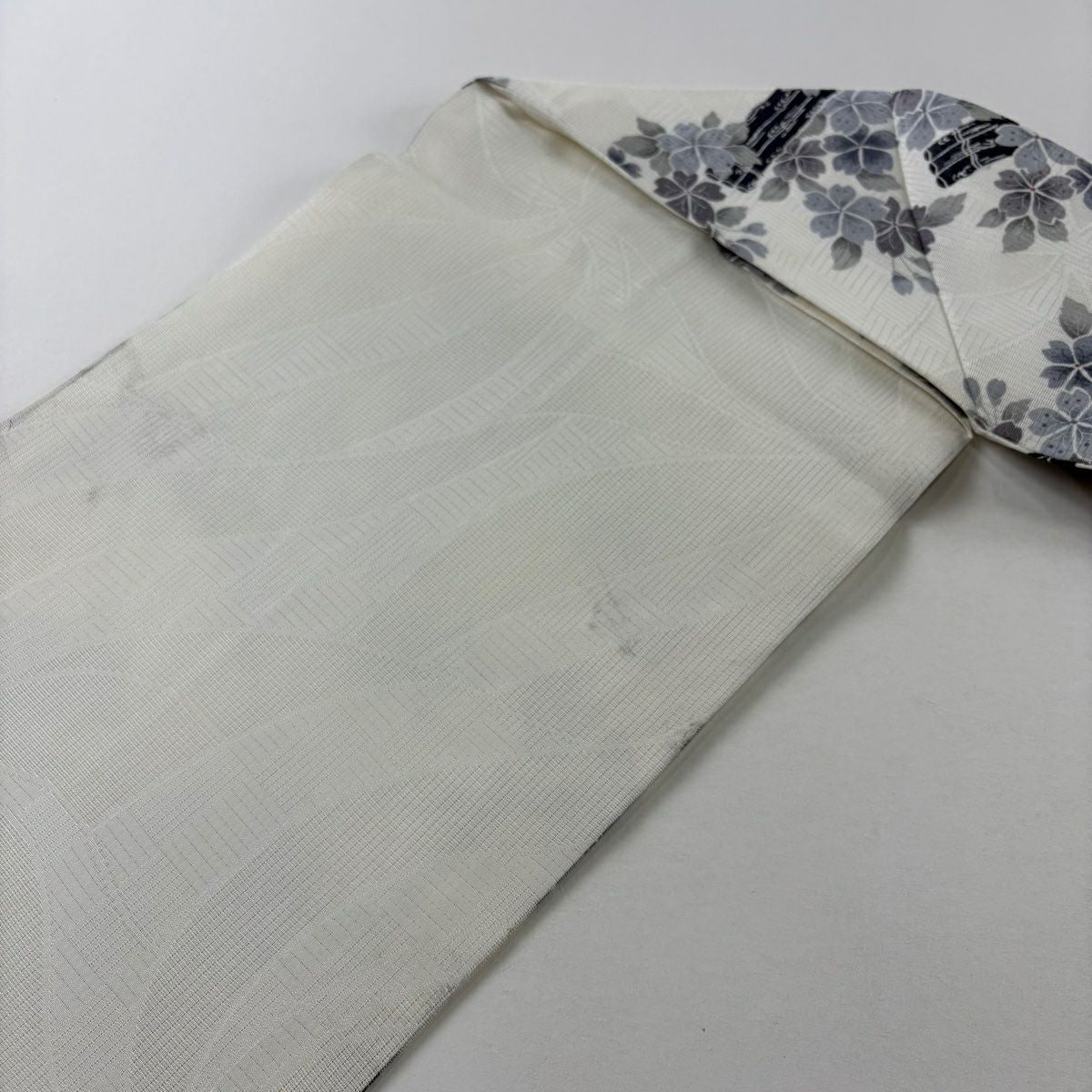 名古屋帶 名品級 夏帶 櫻花 筏 灰白 純蠶絲