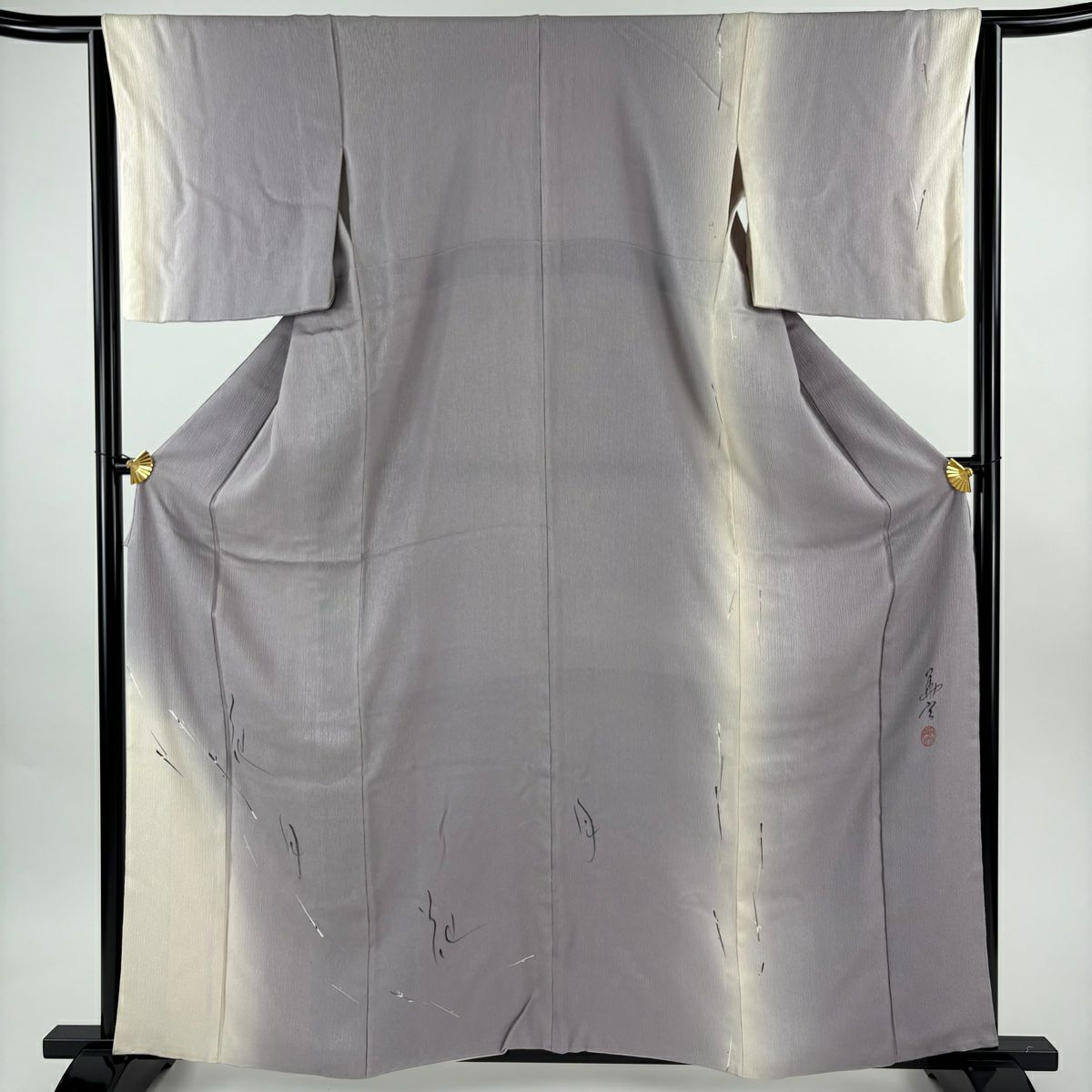 付下 身長160cm 袖長64.5cm M 雙層 落款有 文字文 模糊 灰紫 純蠶絲 優品級