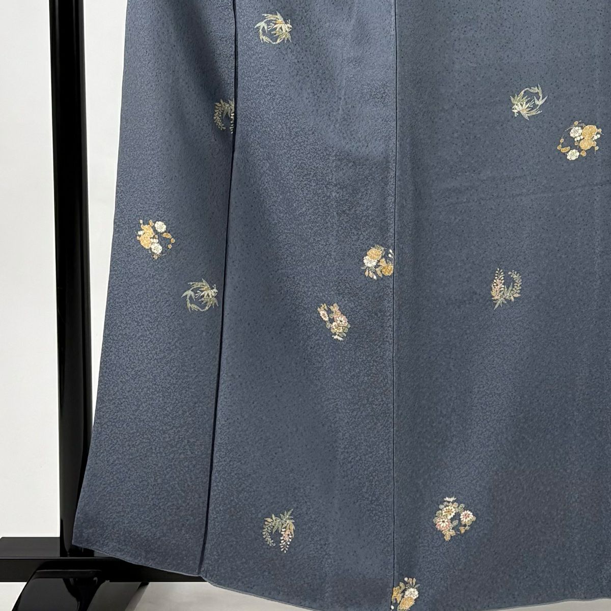 小紋 身長160.5cm 袖長68cm L 雙層 花丸紋 青灰 純蠶絲 秀品級