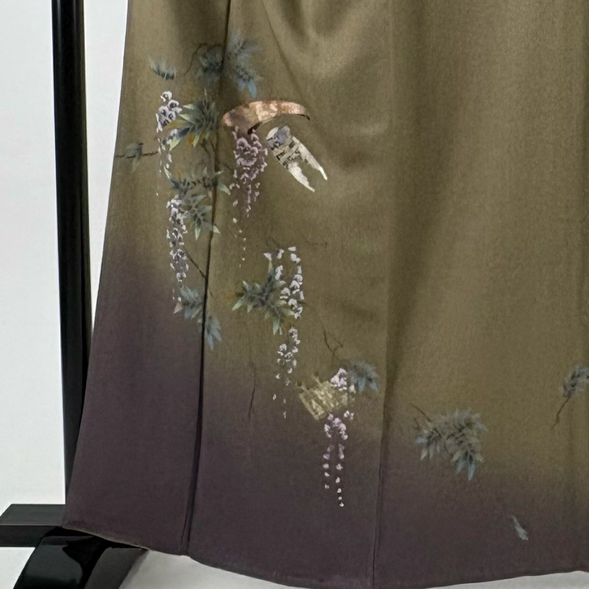 【美品】 付下 身長162.5cm 袖長67cm M 雙層 和樂器 藤 金銀彩 漸層 茶綠 純蠶絲 優品級