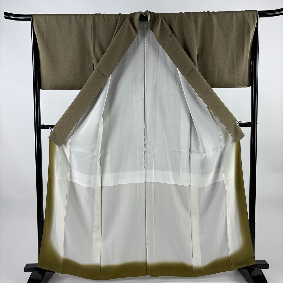 【美品】 付下 身長162.5cm 袖長67cm M 雙層 和樂器 藤 金銀彩 漸層 茶綠 純蠶絲 優品級