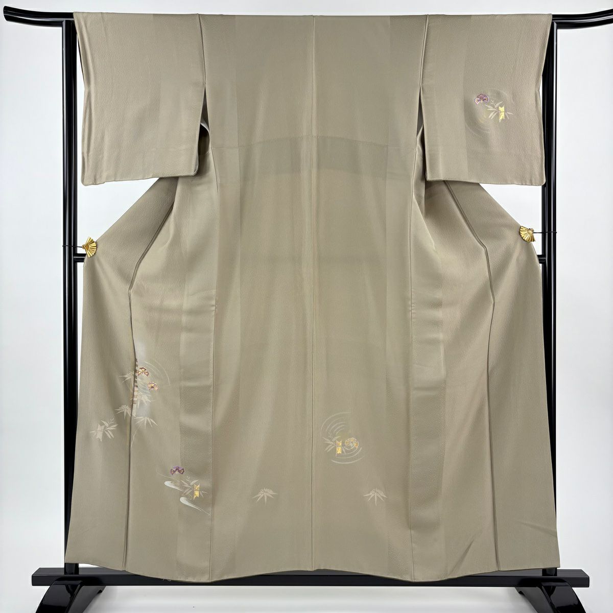 付下 身長158cm 袖長64cm M 雙層 竹子 流水刺繡 金絲 灰茶 純蠶絲 優品級