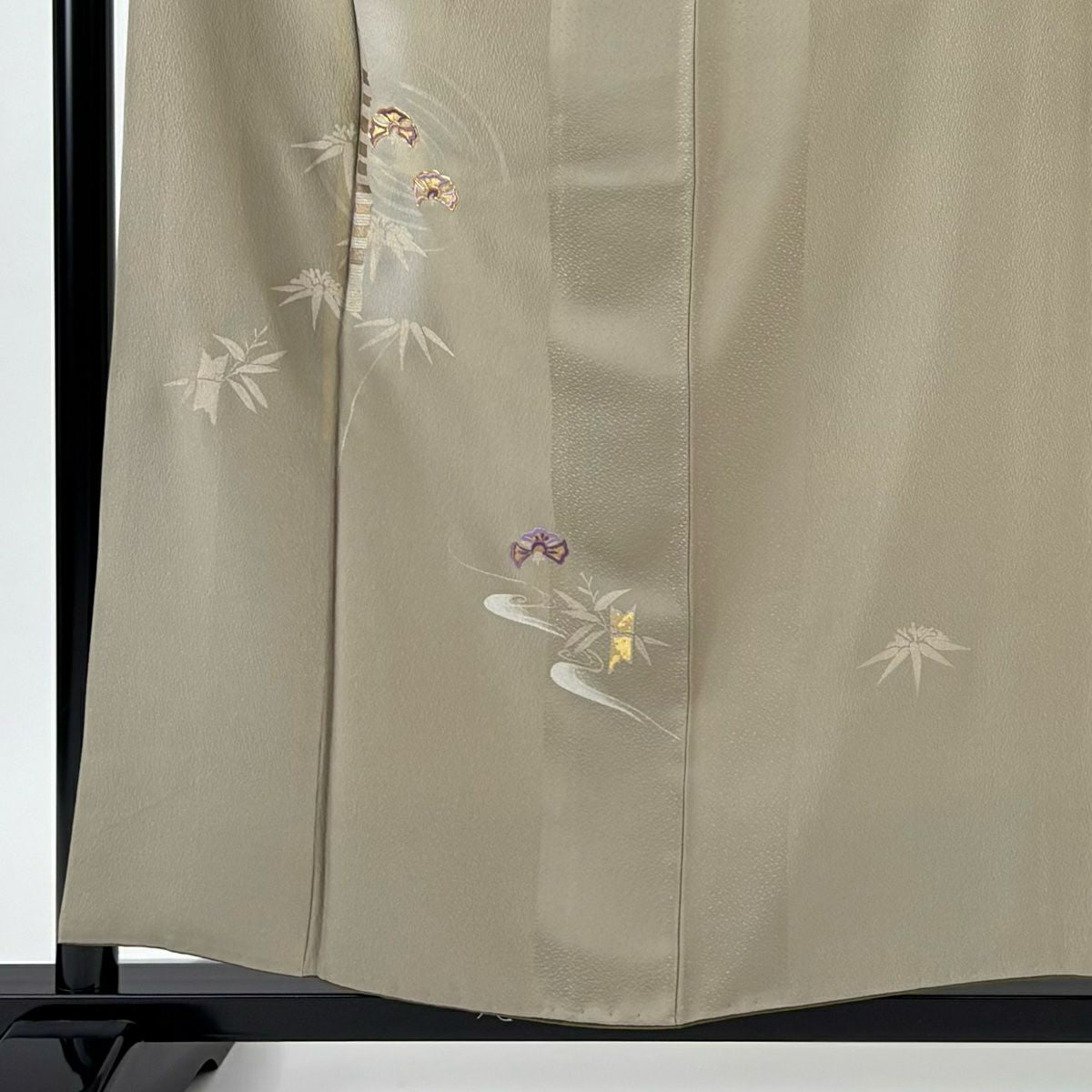 付下 身長158cm 袖長64cm M 雙層 竹子 流水刺繡 金絲 灰茶 純蠶絲 優品級