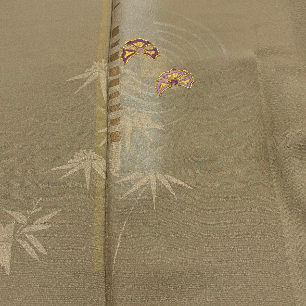 付下 身長158cm 袖長64cm M 雙層 竹子 流水刺繡 金絲 灰茶 純蠶絲 優品級