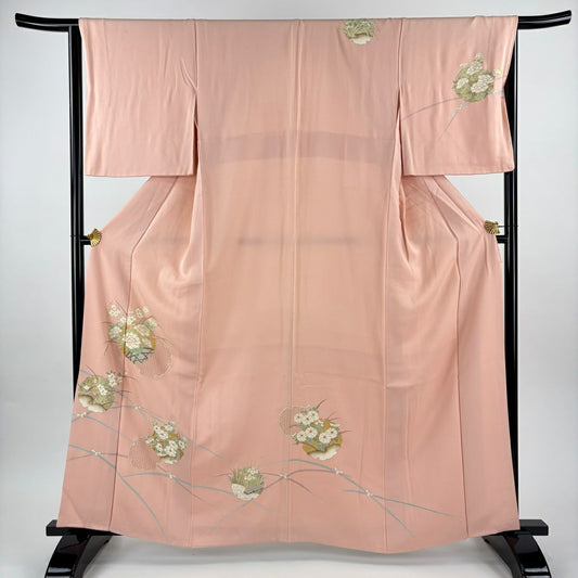 訪問服 身長162.5cm 袖長65.5cm M 雙層 雪輪 牡丹 金絲 金銀彩 粉紅 純蠶絲 秀品級