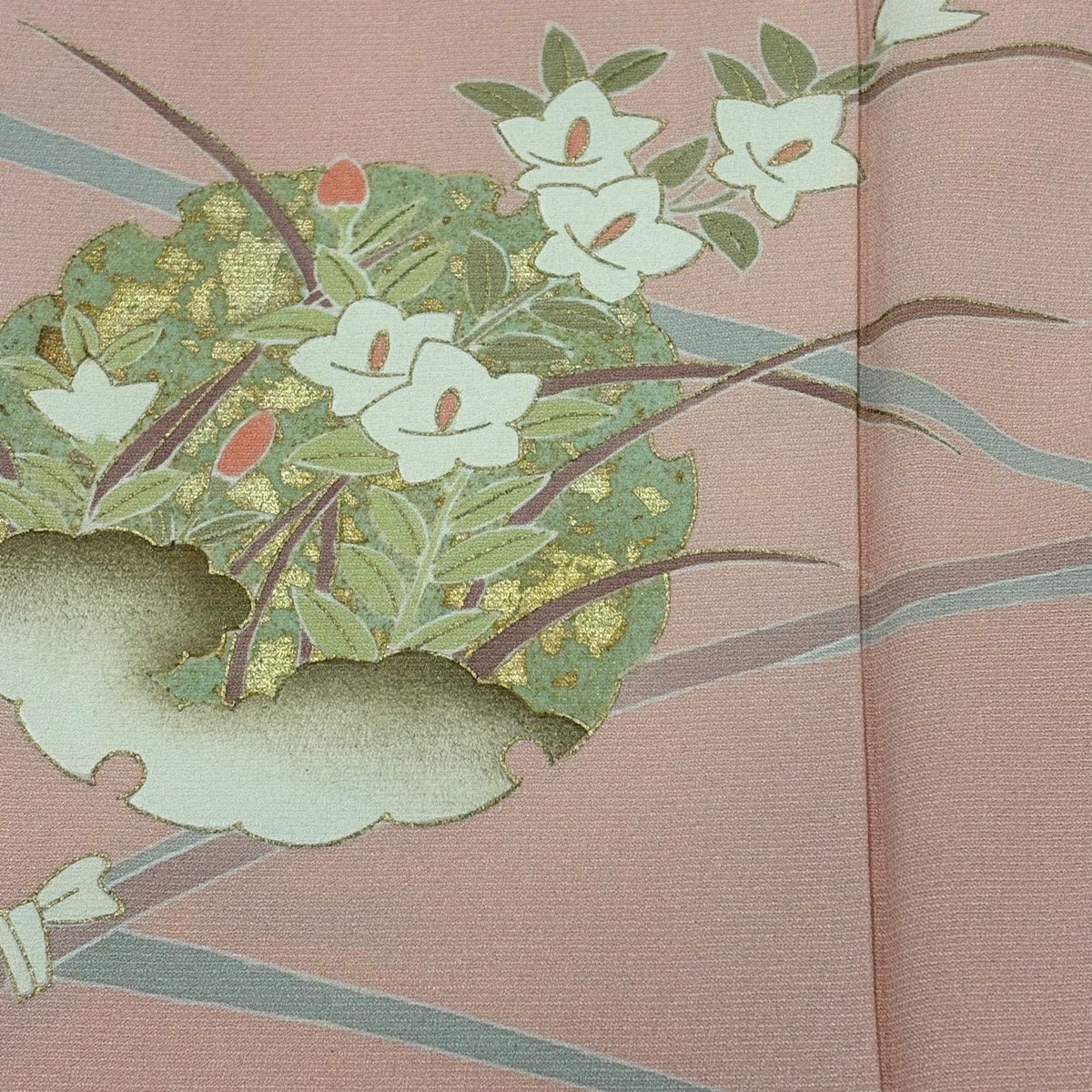 訪問服 身長162.5cm 袖長65.5cm M 雙層 雪輪 牡丹 金絲 金銀彩 粉紅 純蠶絲 秀品級