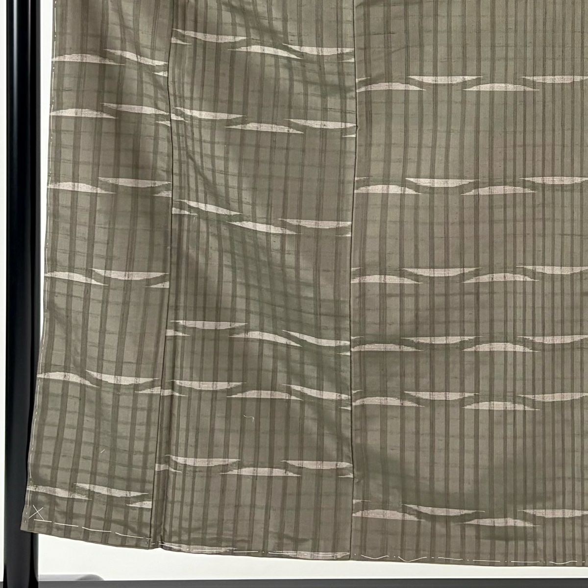【美品】 紬織 身長155.5cm 袖長62cm S 雙層 縱條 幾何圖案 茶綠 純蠶絲 秀品級