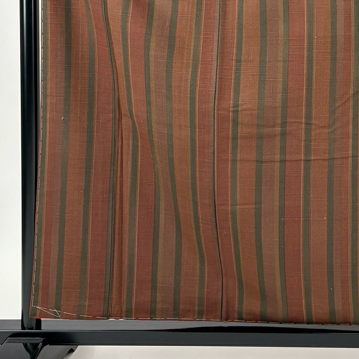 【美品】 紬織 身長160.5cm 袖長64.5cm M 雙層 縞 紅茶 純蠶絲 優品級