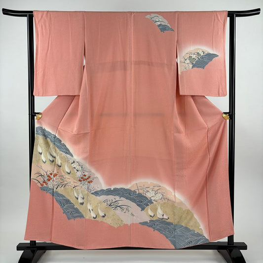 訪問服 身長158.5cm 袖長62cm S 雙層 鳥 秋草 金彩裝飾 粉紅 純蠶絲 優品級