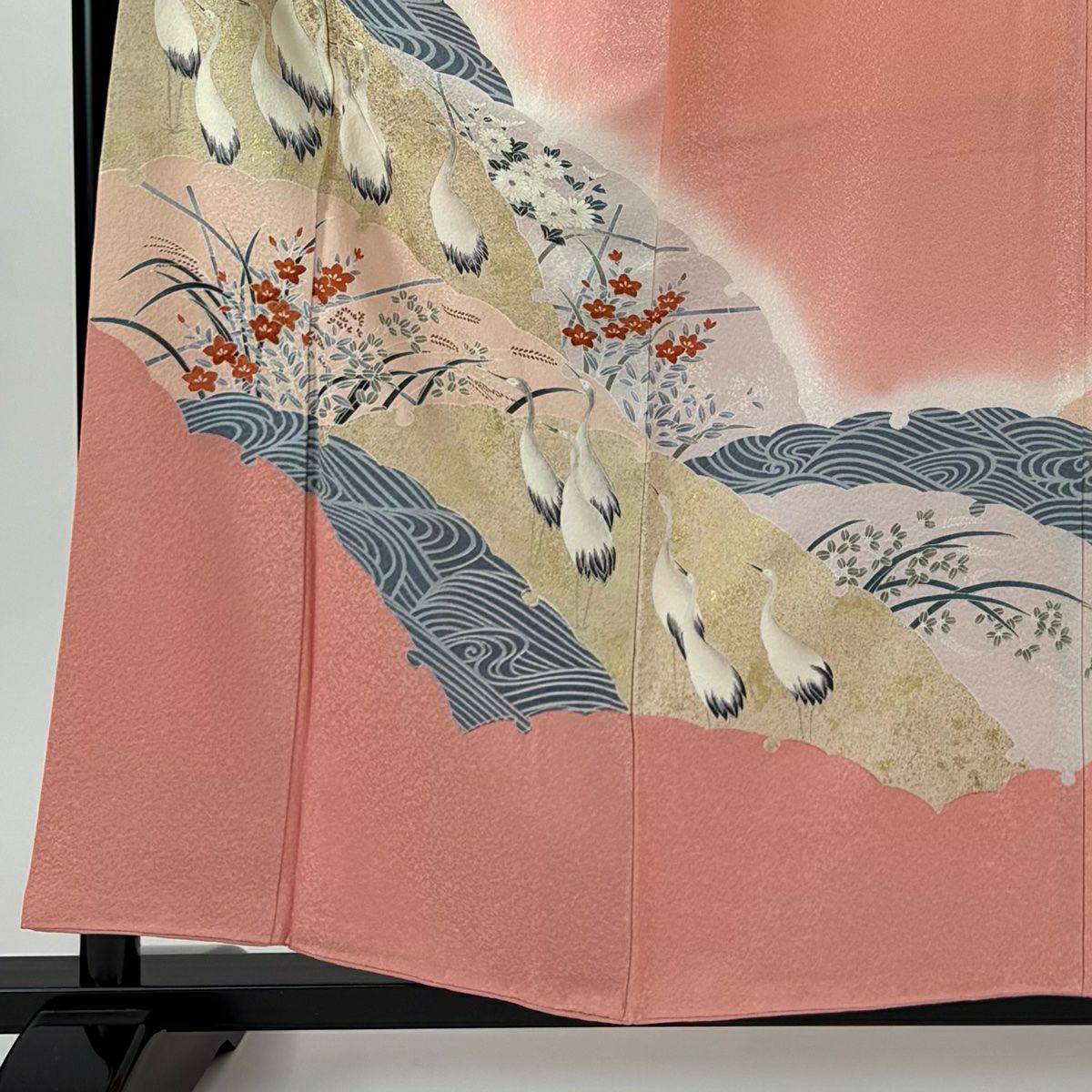 訪問服 身長158.5cm 袖長62cm S 雙層 鳥 秋草 金彩裝飾 粉紅 純蠶絲 優品級