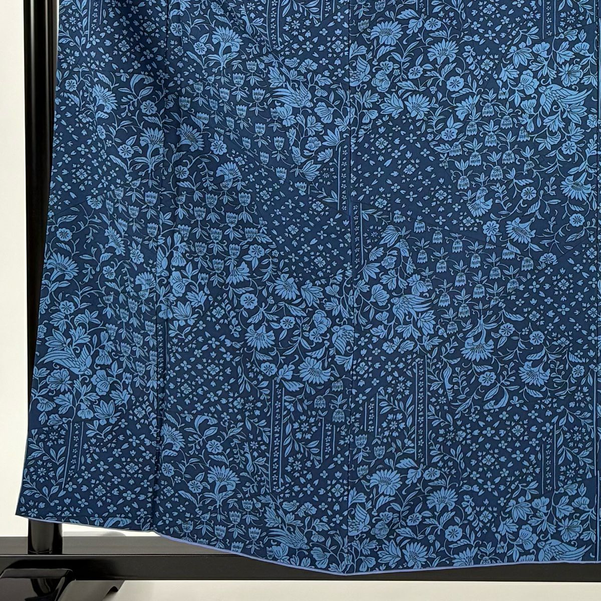 【美品】 小紋 身長158.5cm 袖長63.5cm S 雙層 草花紋 深藍 純蠶絲 優品級