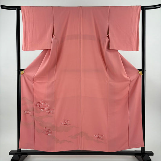 付下 身長156.5cm 袖長62cm S 雙層 松樹竹子梅花 船 金銀彩 刺繡 粉紅 純蠶絲 優品級