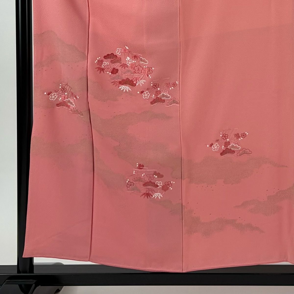 付下 身長156.5cm 袖長62cm S 雙層 松樹竹子梅花 船 金銀彩 刺繡 粉紅 純蠶絲 優品級