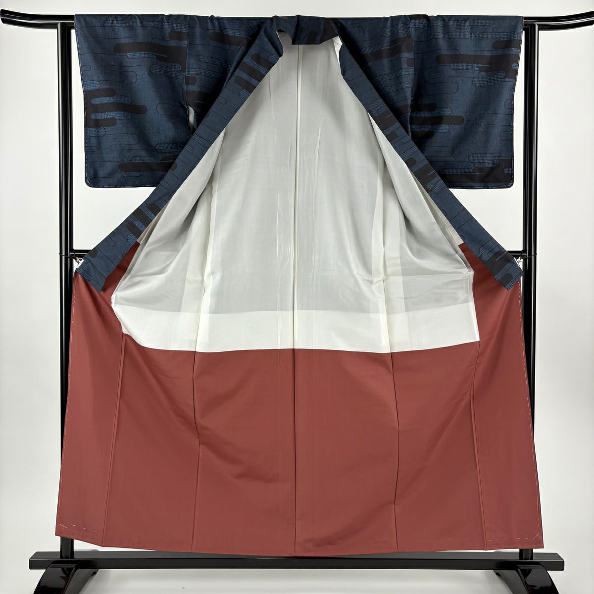 【美品】 大島紬織 身長159cm 袖長62.5cm S 雙層 證書附帶 ヱ霞 深藍 純蠶絲 優品級