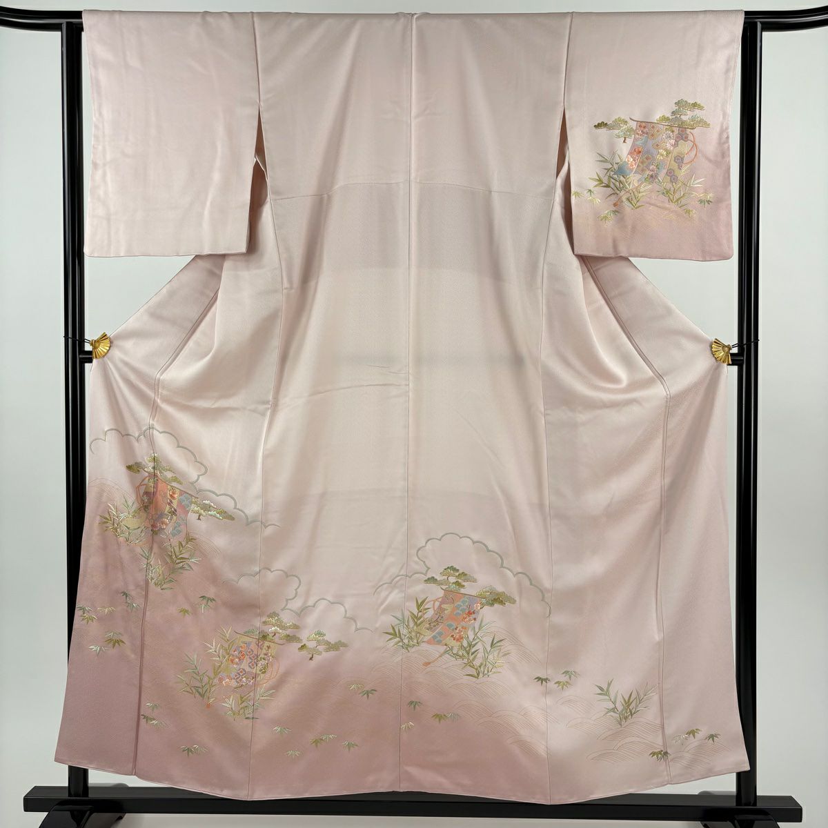 訪問服 身長157cm 袖長63.5cm S 雙層 幾帳 松樹竹子梅花 刺繡 金彩裝飾 淡粉色 純蠶絲 秀品級