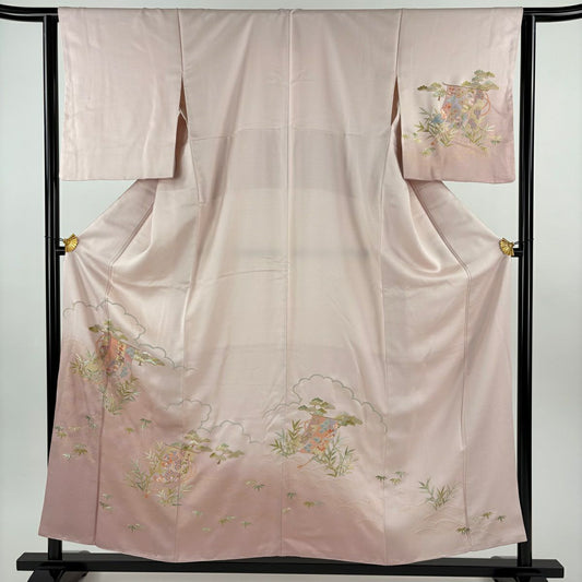 訪問服 身長157cm 袖長63.5cm S 雙層 幾帳 松樹竹子梅花 刺繡 金彩裝飾 淡粉色 純蠶絲 秀品級