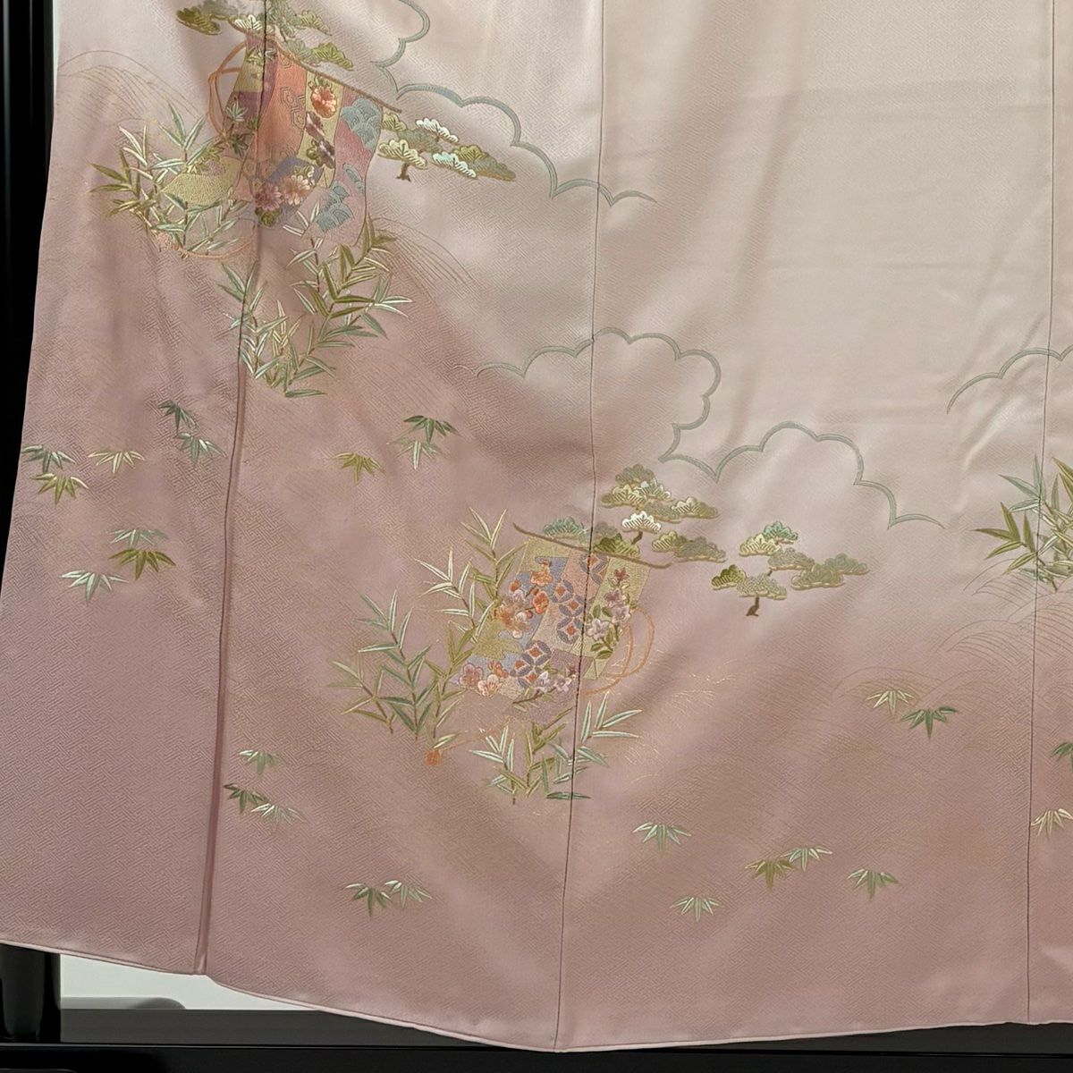 訪問服 身長157cm 袖長63.5cm S 雙層 幾帳 松樹竹子梅花 刺繡 金彩裝飾 淡粉色 純蠶絲 秀品級