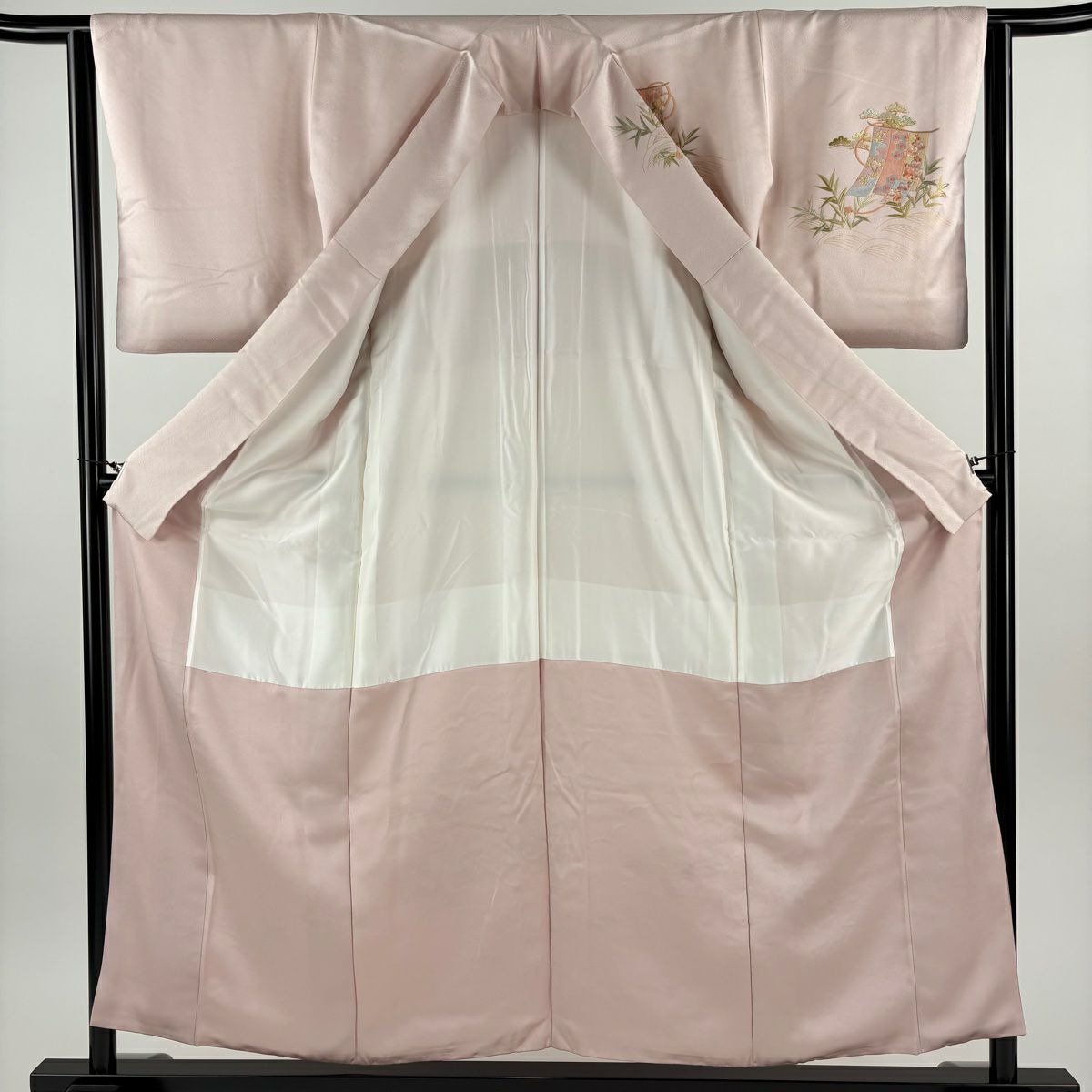 訪問服 身長157cm 袖長63.5cm S 雙層 幾帳 松樹竹子梅花 刺繡 金彩裝飾 淡粉色 純蠶絲 秀品級