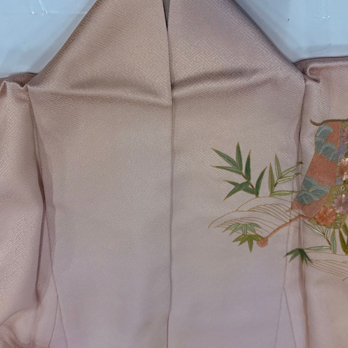 訪問服 身長157cm 袖長63.5cm S 雙層 幾帳 松樹竹子梅花 刺繡 金彩裝飾 淡粉色 純蠶絲 秀品級