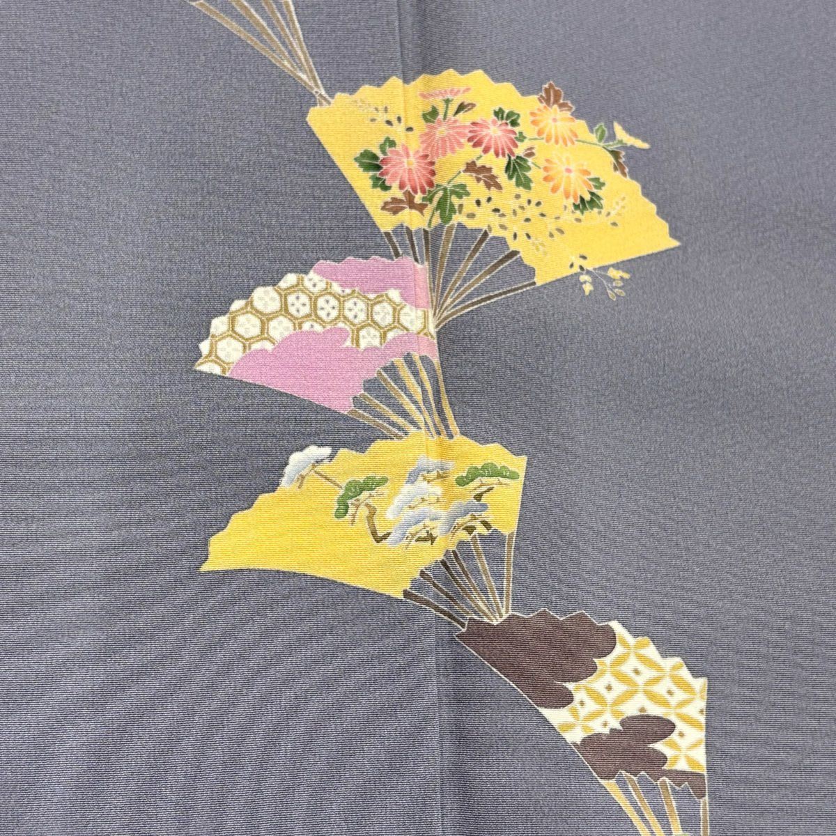 付下 身長151cm 袖長63cm S 雙層 落款有 扇子子 松樹梅花 青灰色 純蠶絲 優品級