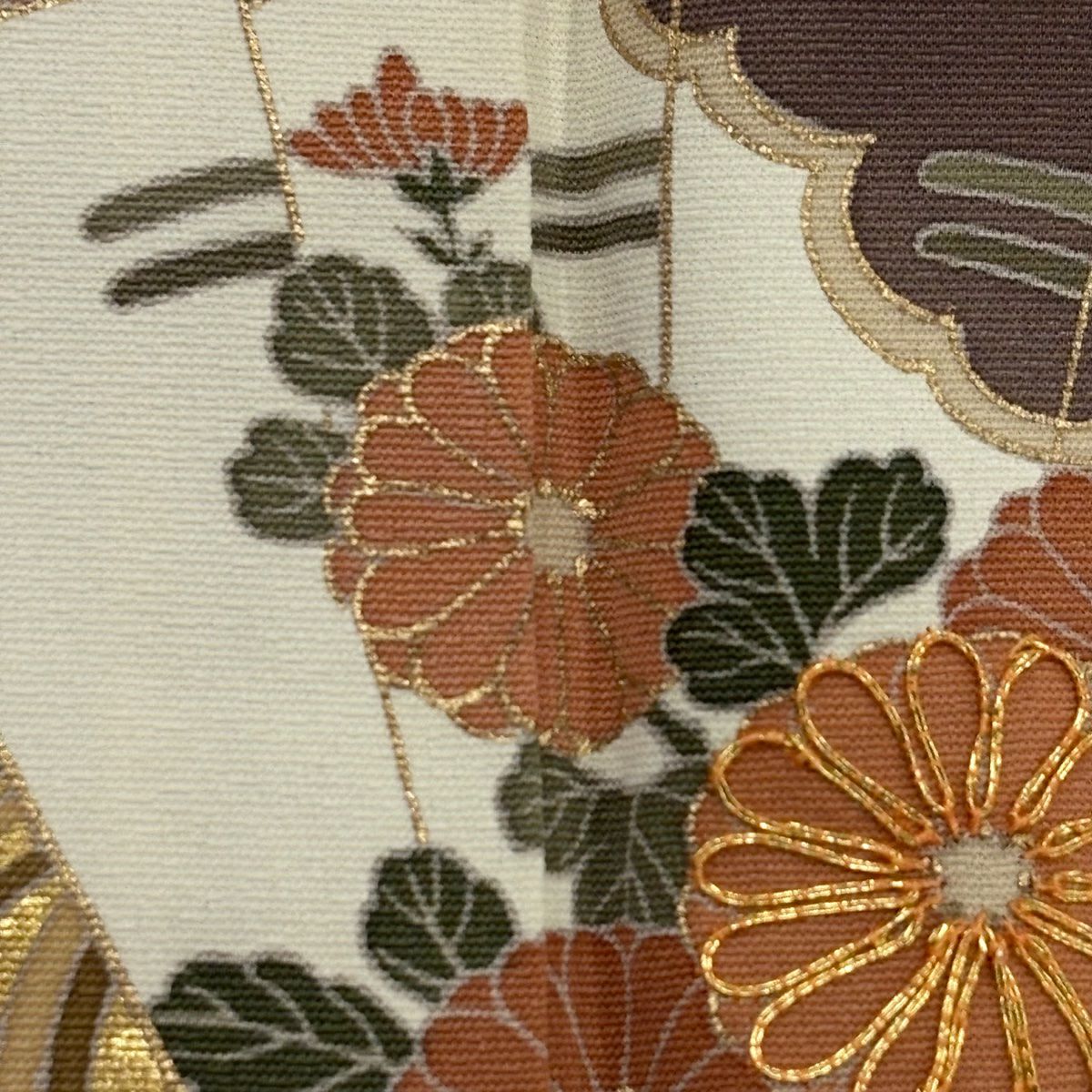 色留袖禮服 身長160.5cm 袖長63cm S 雙層 檜扇子 花鳥 金絲 金銀彩 灰綠 純蠶絲 秀品級 一つ紋
