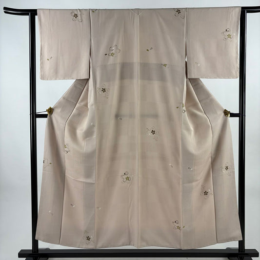 【美品】 小紋 身長153.5cm 袖長63cm S 雙層 櫻花 櫻花花瓣 金銀彩 粉米色 純蠶絲 優品級