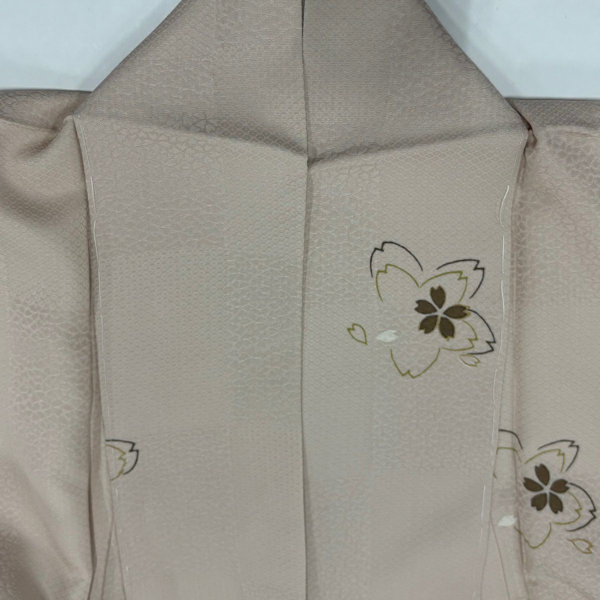 【美品】 小紋 身長153.5cm 袖長63cm S 雙層 櫻花 櫻花花瓣 金銀彩 粉米色 純蠶絲 優品級