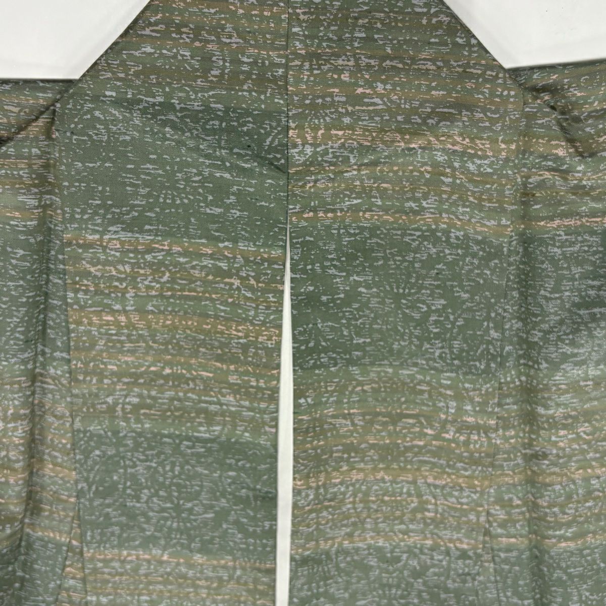 【美品】 付下 身長160.5cm 袖長64.5cm M 雙層 紬織織 段紋 花唐草紋 灰綠 純蠶絲 優品級