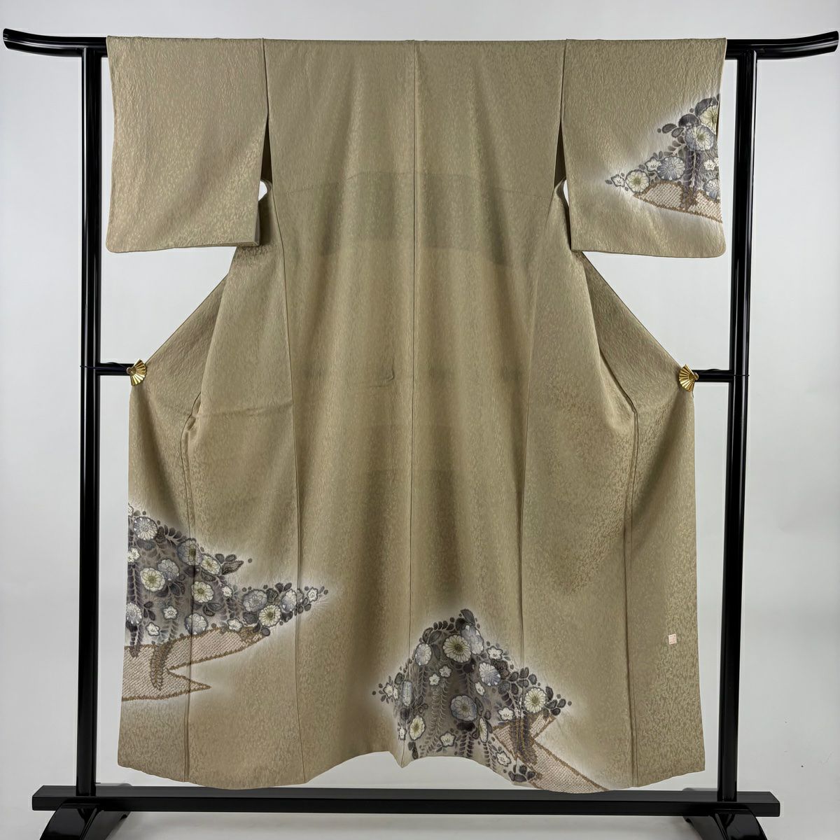 付下 身長151.5cm 袖長61.5cm S 雙層 林淳一 落款 草花紋紋 霞 金銀彩 漸層 薄茶 純蠶絲 優品級