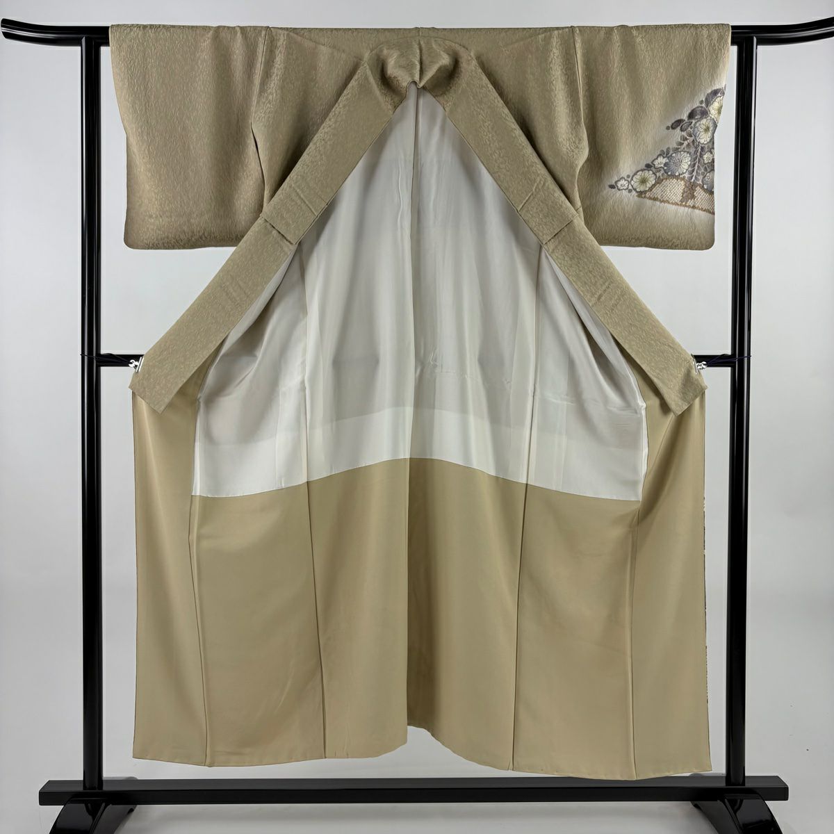 付下 身長151.5cm 袖長61.5cm S 雙層 林淳一 落款 草花紋紋 霞 金銀彩 漸層 薄茶 純蠶絲 優品級