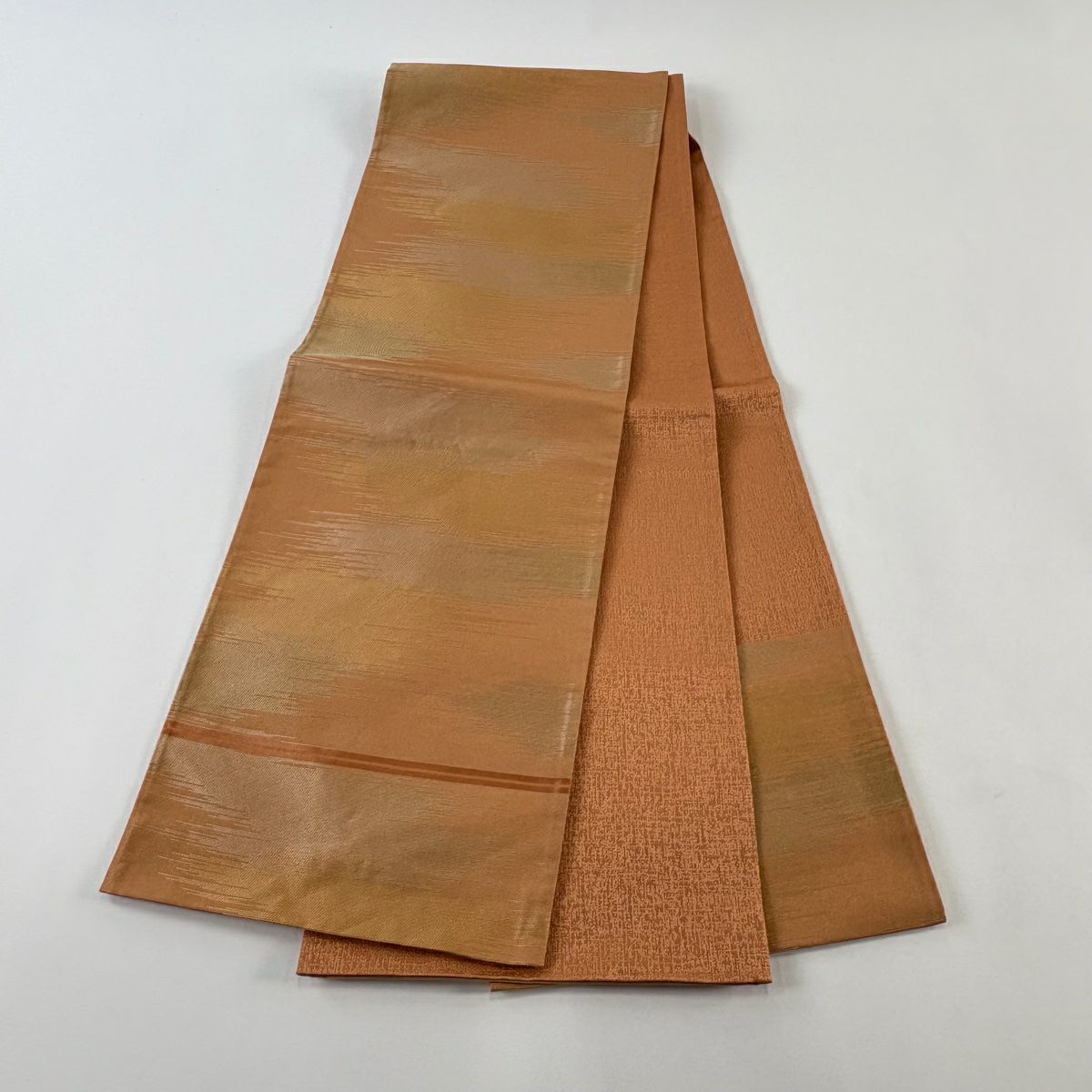 【美品】 袋帶 名古屋帶 優品級 霞 金金箔 橙色 化纖