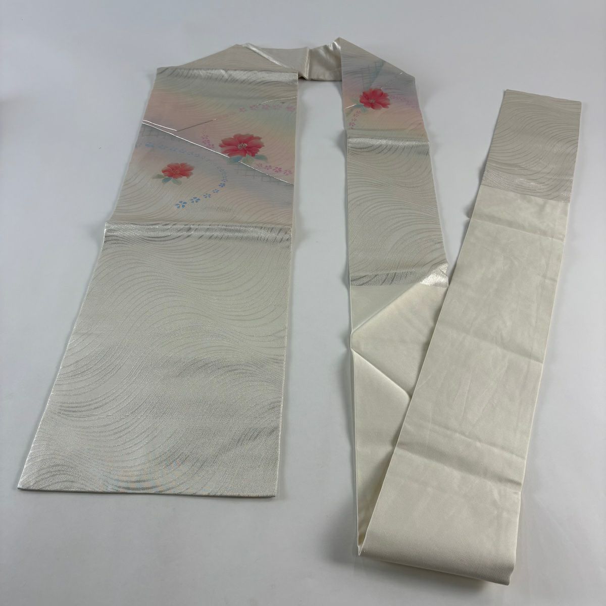 名古屋帶 優品級 草花紋紋 金金箔 銀線 淺粉色 純蠶絲