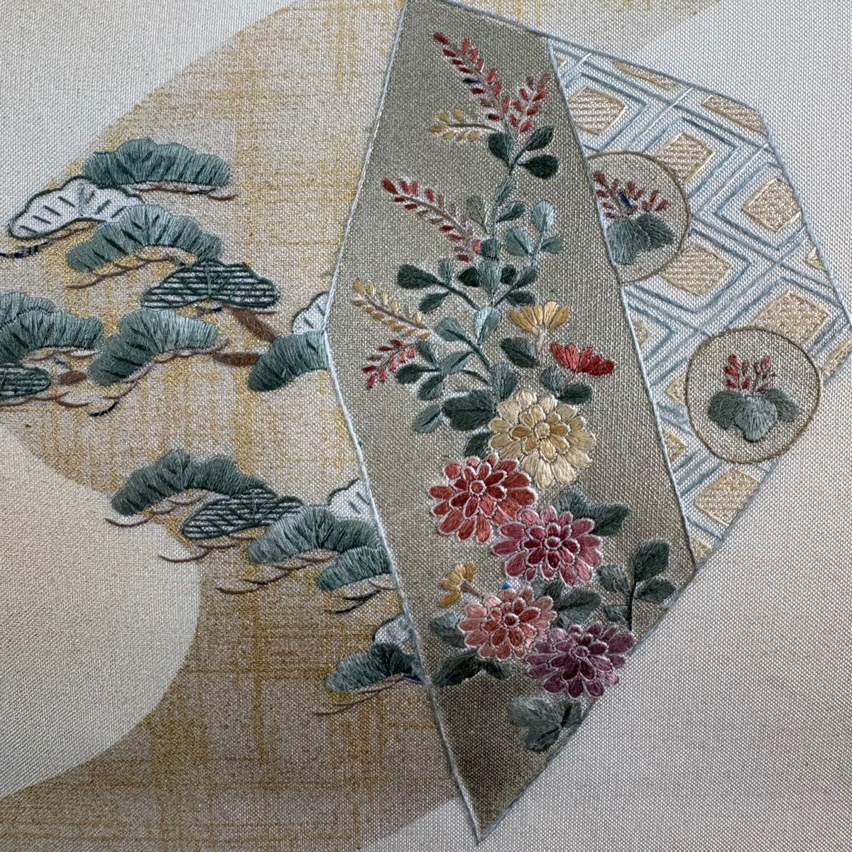 袋帶 秀品級 笠松樹 霞 金銀彩 奶油色 大鼓圖案 純蠶絲
