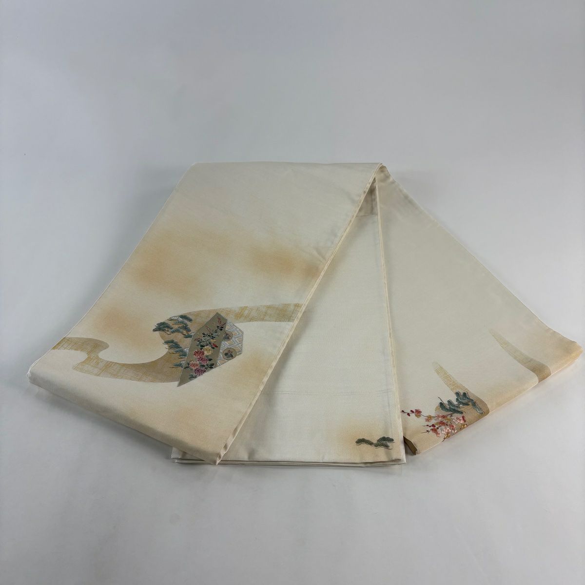 袋帶 秀品級 笠松樹 霞 金銀彩 奶油色 大鼓圖案 純蠶絲
