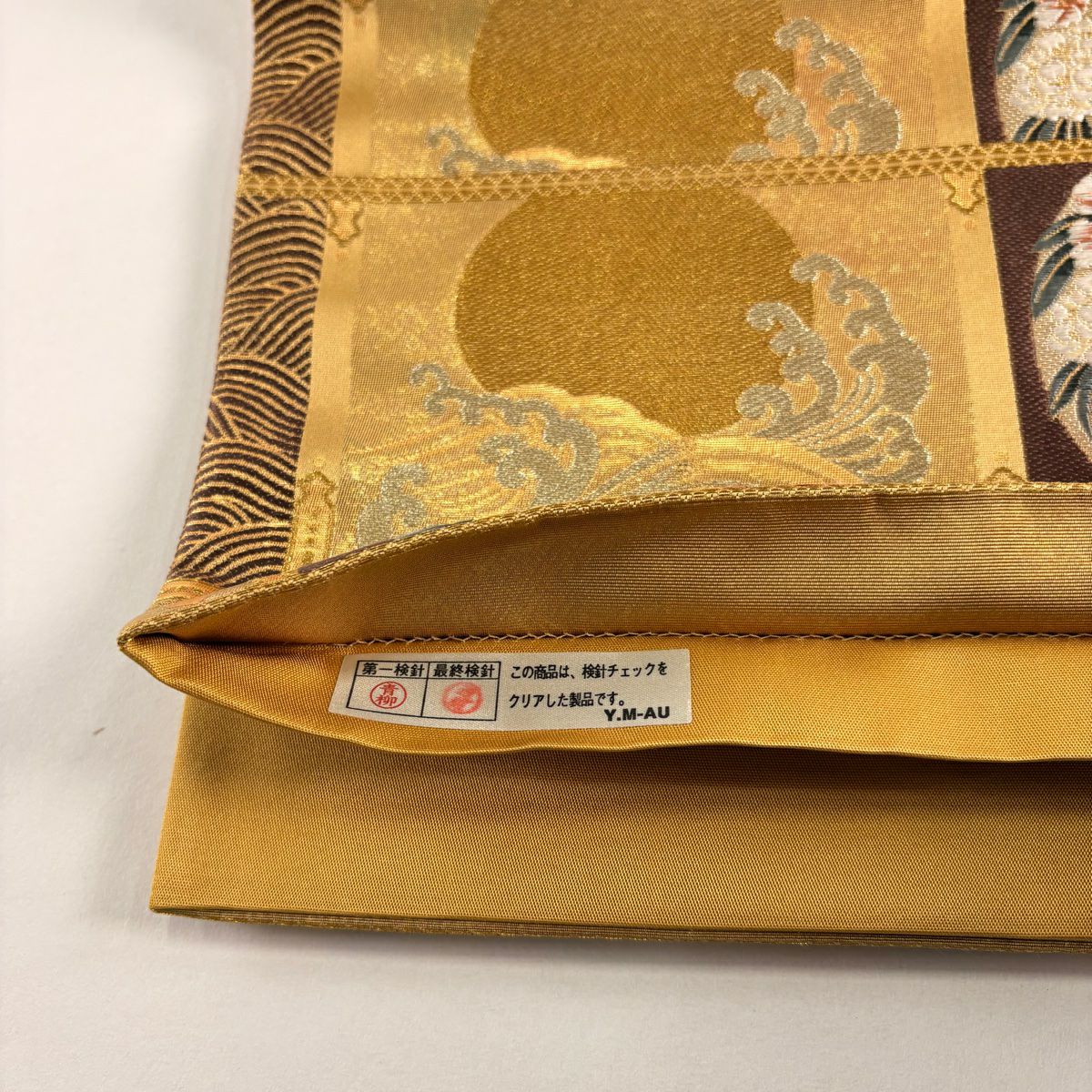 【美品】 袋帶 秀品級 格天井 草花紋 金糸 金金箔 金 六通 純蠶絲