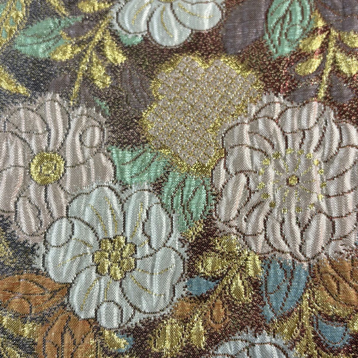 【美品】 袋帶 優品級 辻花染 草花紋紋 金金箔 紫 六通 純蠶絲