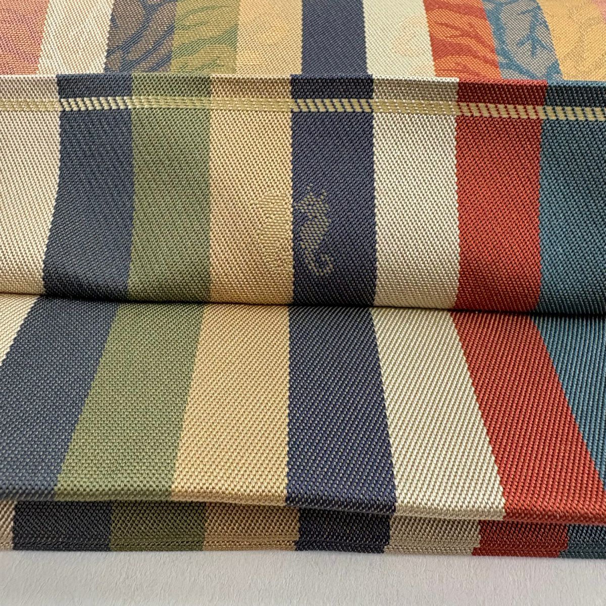 【美品】 袋帶 秀品級 落款あり あらいそ 縞 鶏頭 金金箔 灰綠 全通 純蠶絲