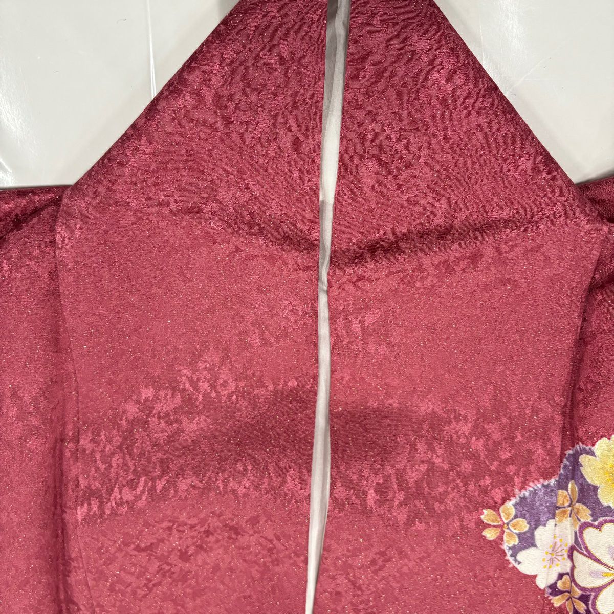 【美品】振袖禮服 身長162.5cm 袖長64cm M 雙層 草花紋紋 雲文 金通 金絲 深粉紅 純蠶絲 名品級