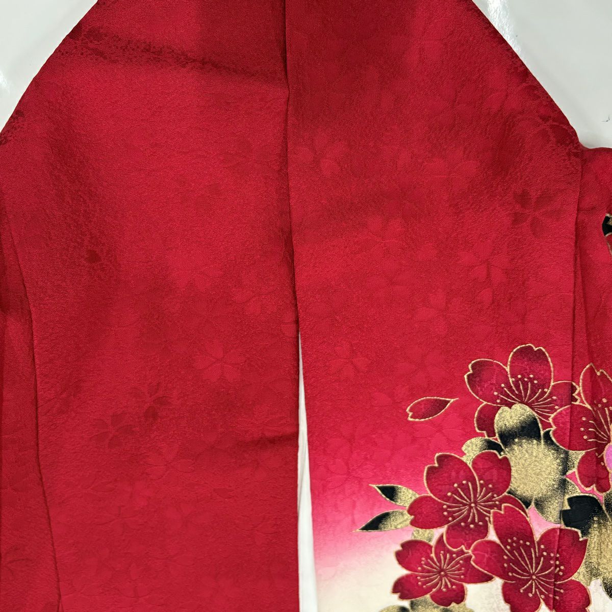 【美品】振袖禮服 身長171cm 袖長66cm M 雙層 牡丹 櫻花 刺繡 金銀彩 奶油色 純蠶絲 名品級