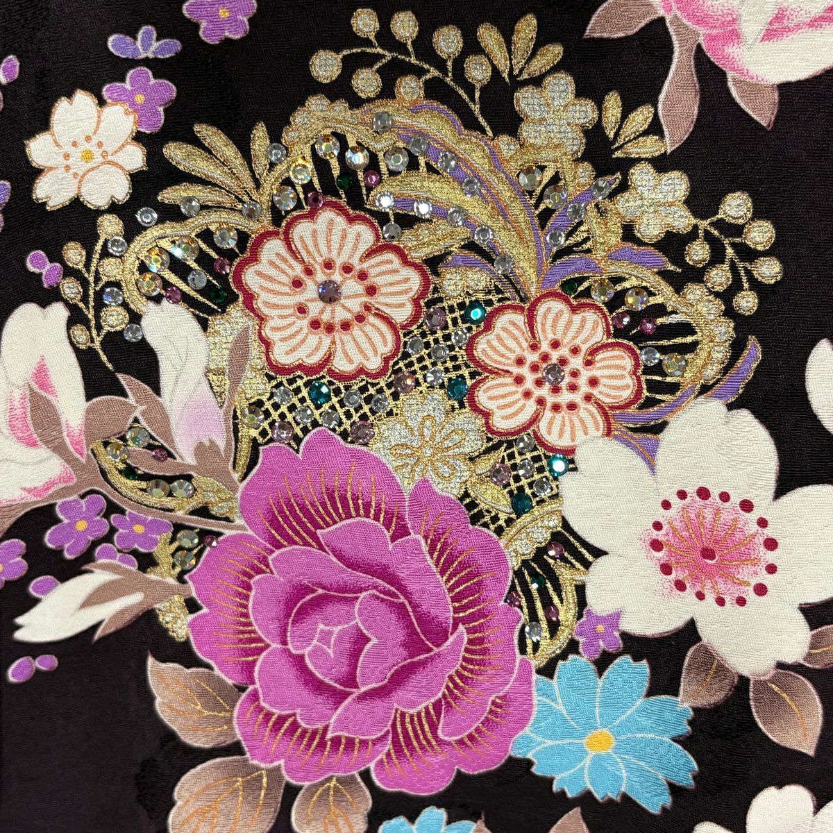 振袖禮服 身長166cm 袖長65.5cm M 雙層 薔薇 櫻花 刺繡 水晶茶紫 純蠶絲 名品級