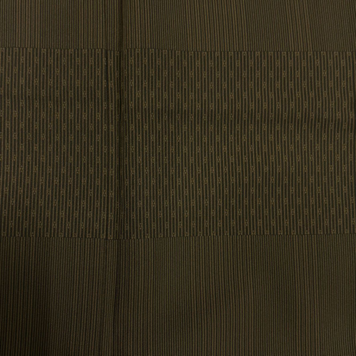 小紋 身長153.5cm 袖長62.5cm S 雙層 縱條 草花紋紋 茶綠 純蠶絲 優品級