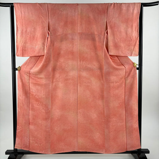 【美品】 小紋 身長158.5cm 袖長64cm M 雙層 地紋 漸層 粉紅 純蠶絲 優品級 一つ紋