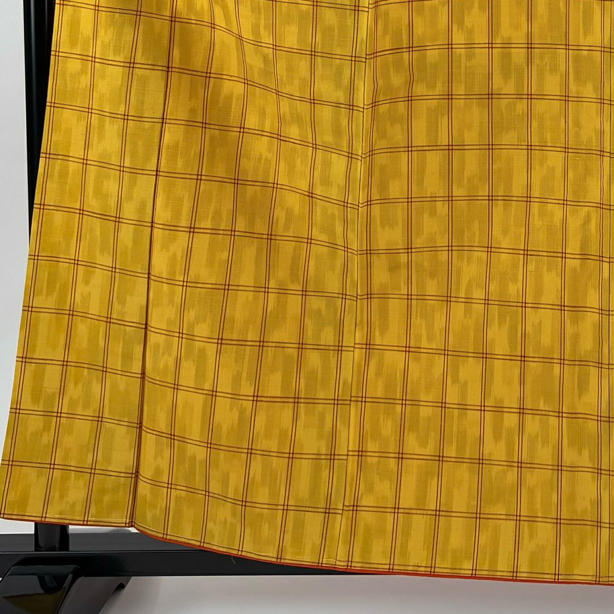 【美品】 紬織 身長160.5cm 袖長65.5cm M 雙層 格子 山吹 純蠶絲 優品級