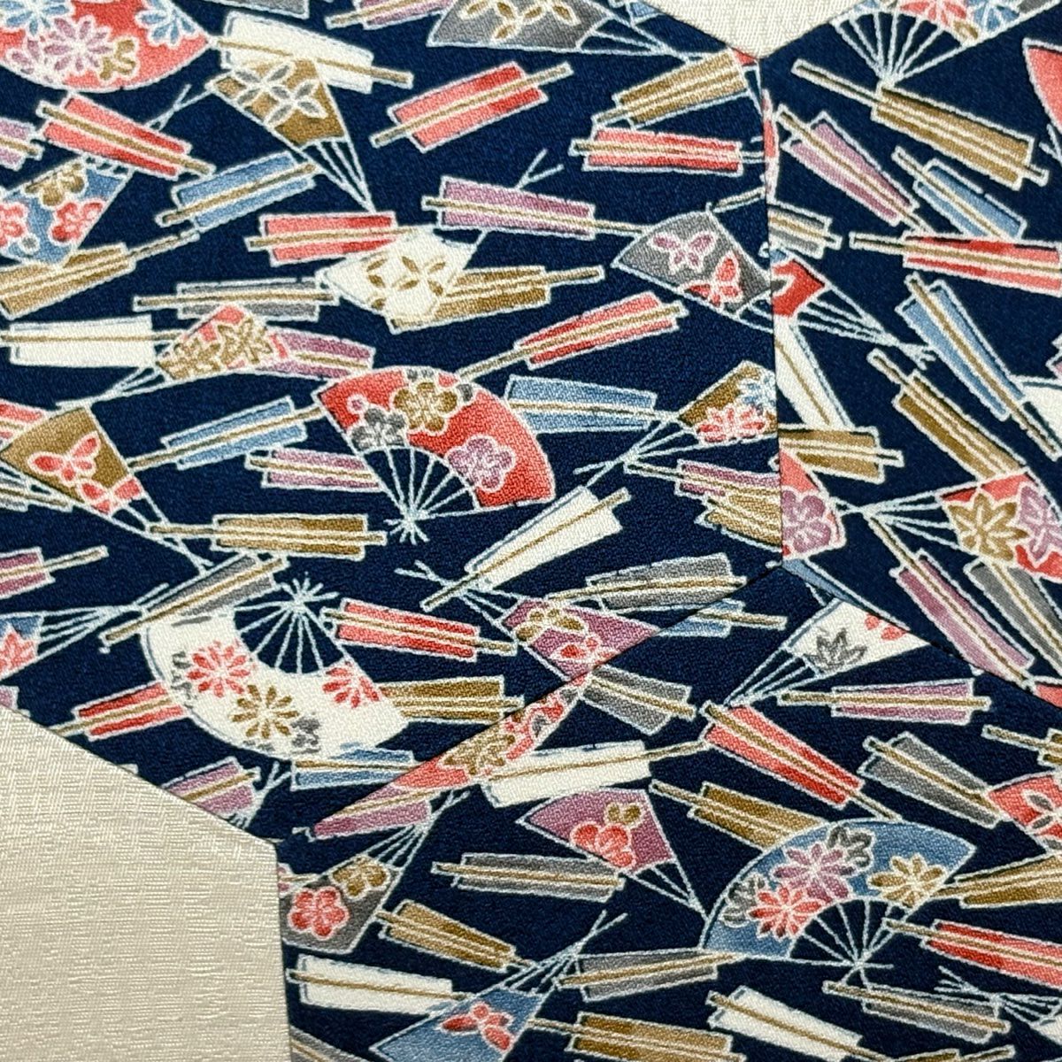 【美品】 開口名古屋帶 優品級 扇子子 銀線 奶油色 純蠶絲