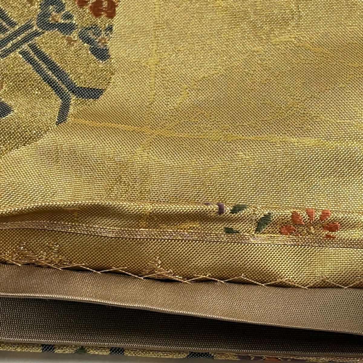 袋帶 秀品級 鴛鴦 草花紋 金糸 金金箔 金茶 六通 純蠶絲