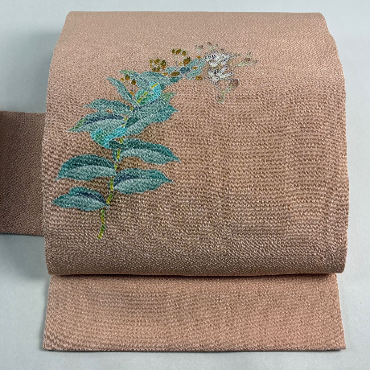 【美品】名古屋帶 秀品級 草花紋紋 金銀彩 縮緬 粉紅 純蠶絲