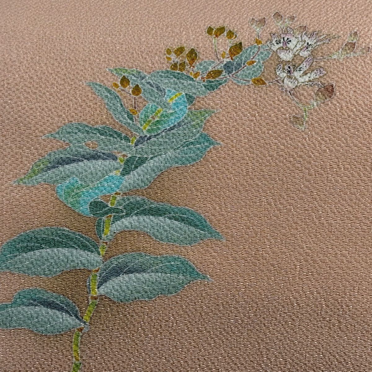 【美品】名古屋帶 秀品級 草花紋紋 金銀彩 縮緬 粉紅 純蠶絲