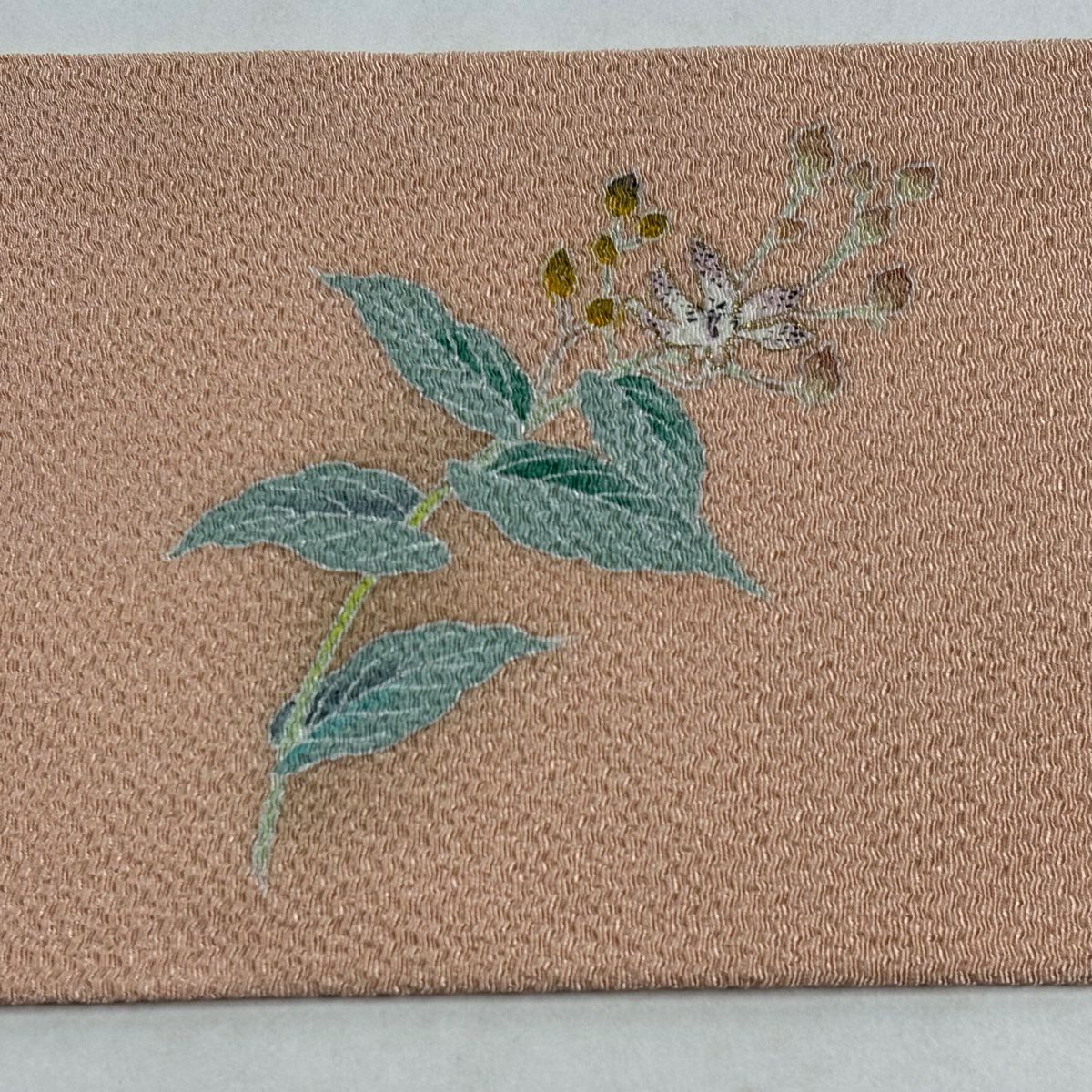 【美品】名古屋帶 秀品級 草花紋紋 金銀彩 縮緬 粉紅 純蠶絲